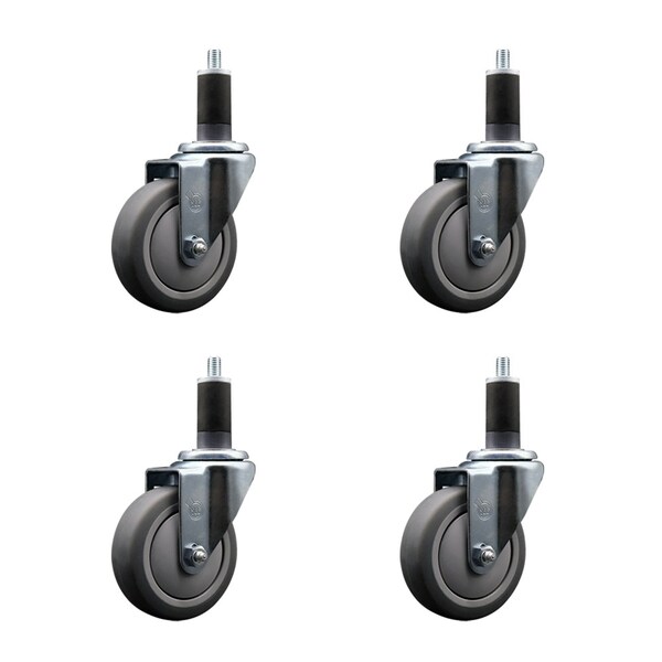Service Caster 4'' SS Thermoplastic Rubber Wheel Swivel 1-1/4'' Expanding Stem Caster Set, 4PK SCC-SSEX20S414-TPRB-114-4 - main
